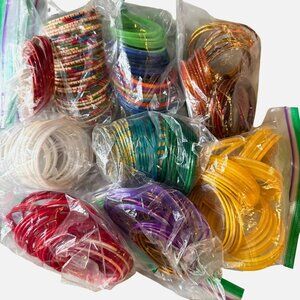 100+ Assorted Colorful Plastic & Metal Indian Bangles For Women Lightweight